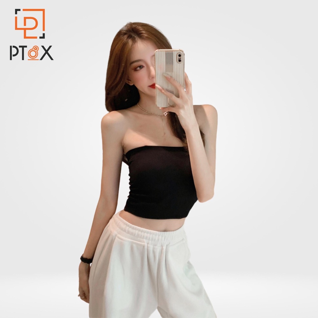 Áo croptop quây ngực len tăm nữ. áo thun dáng ôm màu đen trắng SIÊU HOT