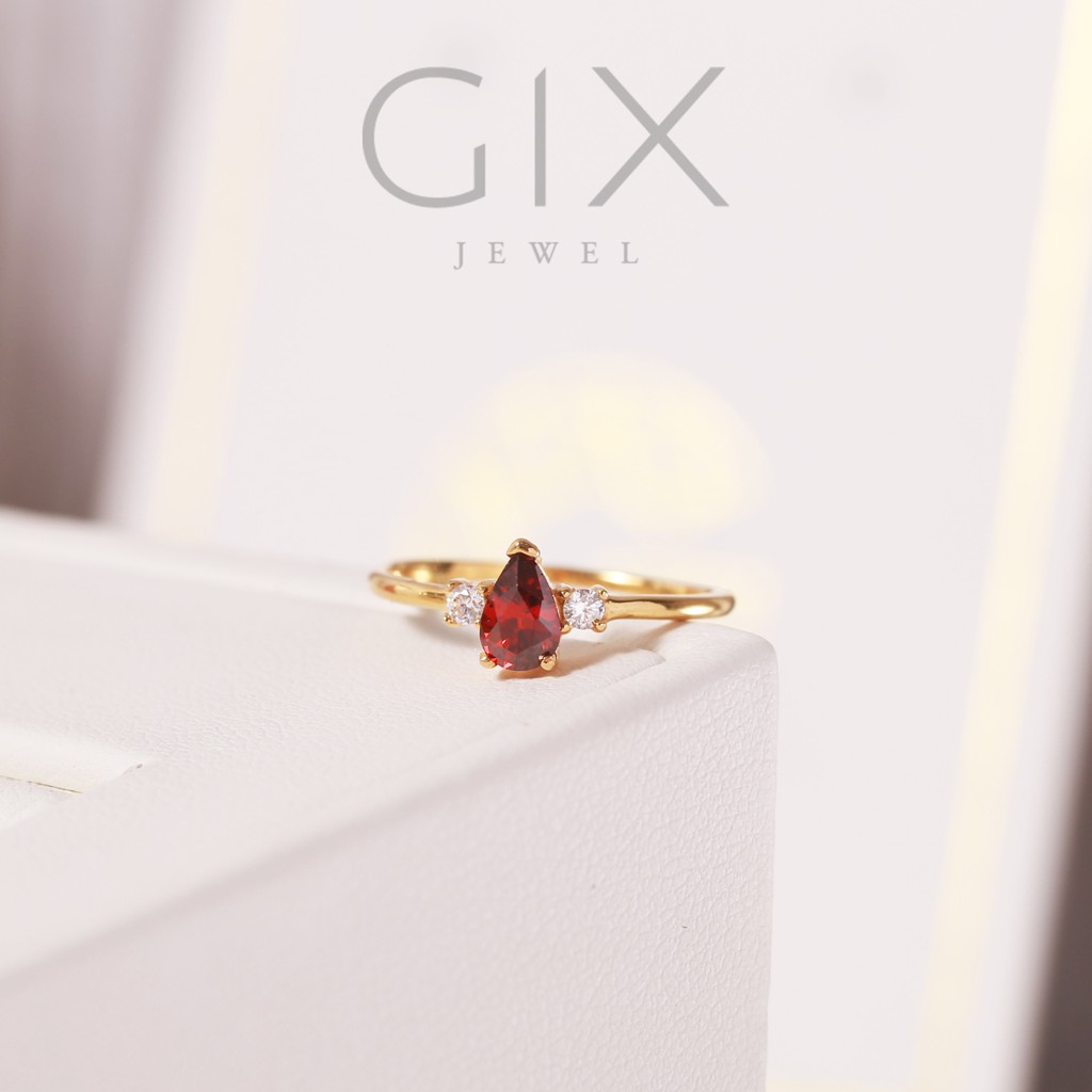 Nhẫn bạc đá đỏ giọt lệ minimalist Gix Jewel SPGN13