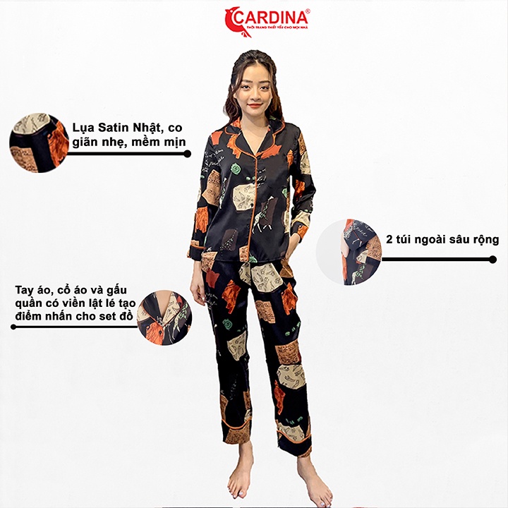 Đồ Bộ Nữ 𝐂𝐀𝐑𝐃𝐈𝐍𝐀 Pijama Chất Lụa Satin Nhật Cao Cấp Quần Dài Áo Dài Họa Tiết Trẻ Trung 1Pi15