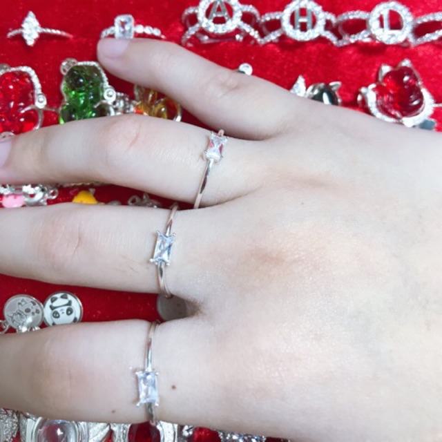 Nhẫn, nhẫn bạc, nhẫn nữ 1 viên đá chủ vuông XƯỞNG BẠC PHƯƠNG CẢNH CPJ