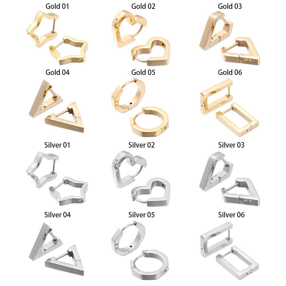 Khuyên Tai Tròn Mặt Ngôi Sao / Trái Tim Đơn Giản Bằng Thép Không Gỉ|Khuyên Xỏ Tai Màu Đen Cá Tính