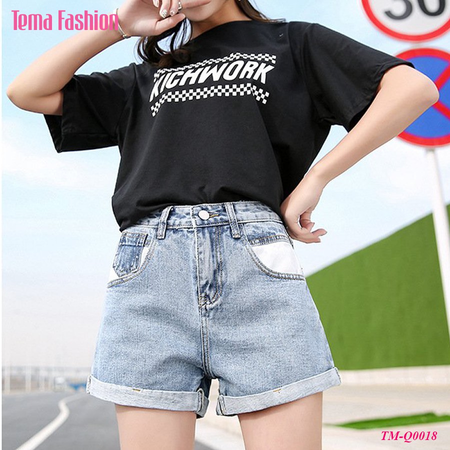 [Mã WASTMAY giảm 15% tối đa 30K đơn 150K] Quần short jean nữ TEMA - Quần đùi nữ jean xanh gấu cao siêu xinh