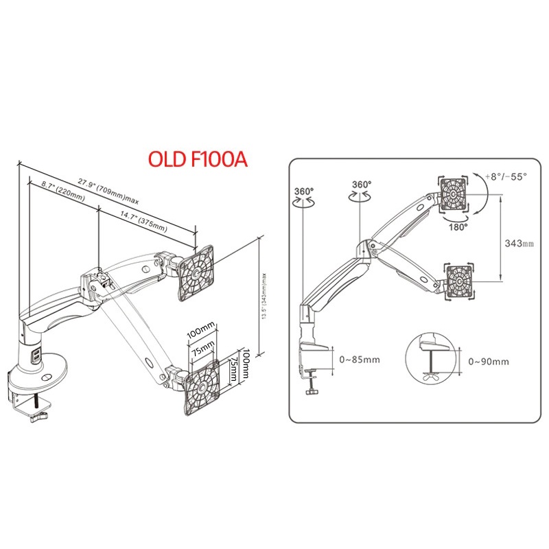 Giá Treo 2 Màn Hình Gắn Bàn F195A (22-32inch) | BigBuy360 - bigbuy360.vn