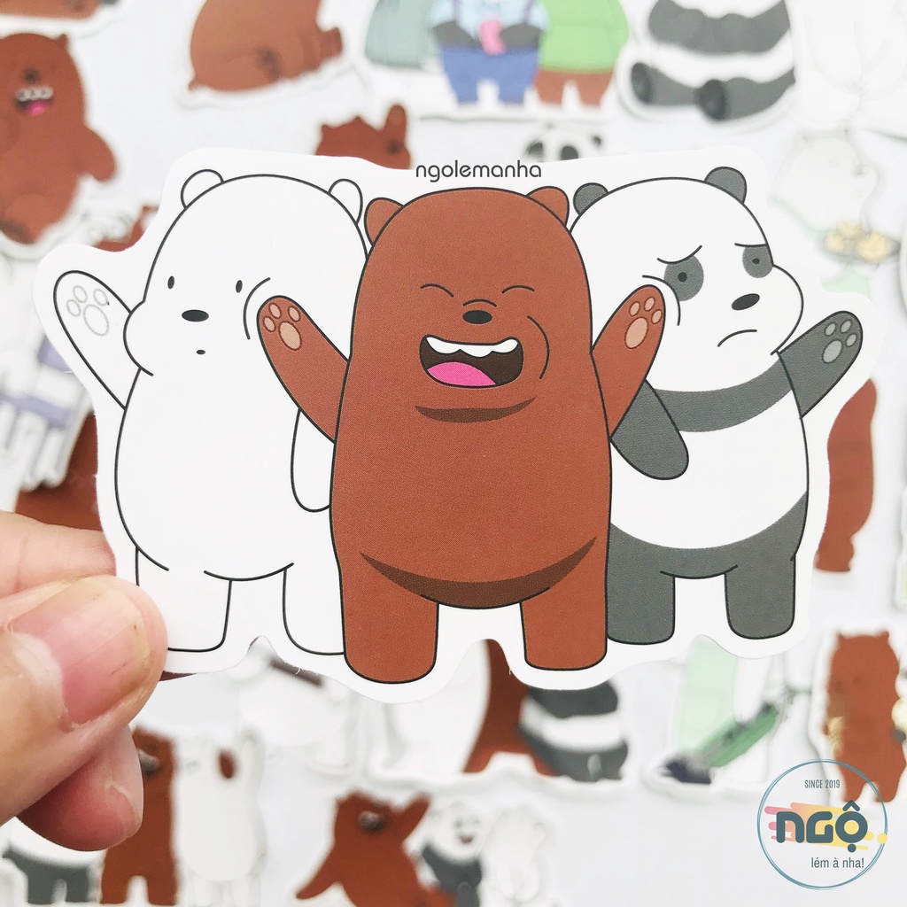 Bộ 36 Stickers Bộ 3 Gấu Trắng Nâu Trúc