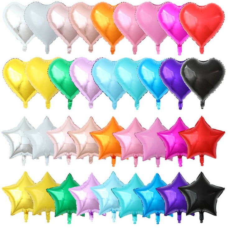 Bong Bóng Nhôm Size 46cm Hình Ngôi Sao, Trái tim nhiều màu, Bong Bóng Nhôm Trái Tim 3 Tầng Happy Day và I Love You
