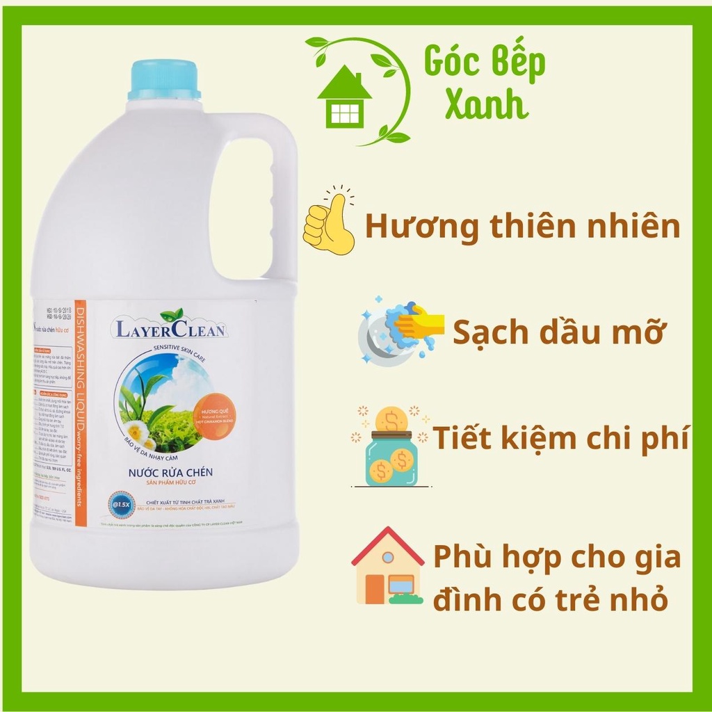Nước rửa chén hữu cơ Layer Clean 5 lít, layerclean hữu cơ Quế, Quả hồng, Quýt