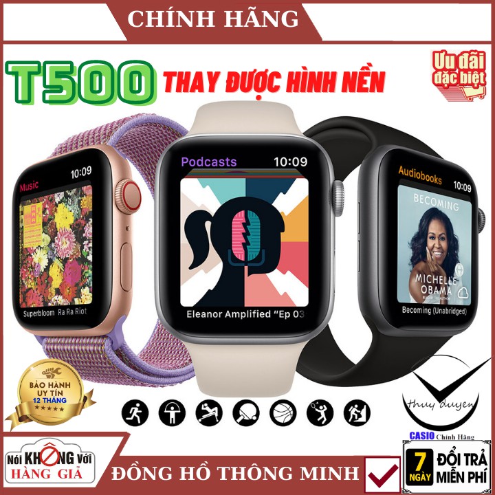 Đồng Hồ Thông Minh T500 , T500 Plus seri 6 Có game ,thay hình nền, Nghe gọi kết nối bluetooth, 44mm, bảo hành chính hãng