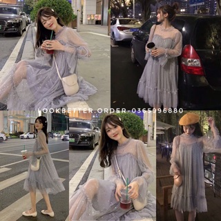 Đầm babydoll phối ren lấp lánh