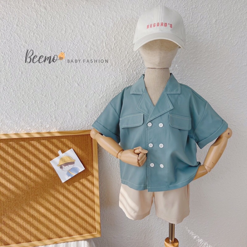Set sơ mi cổ vest cộc tay cho bé trai, sơ mi ngắn tay mặc hè cho bé đi học đi chơi chuẩn Beemo