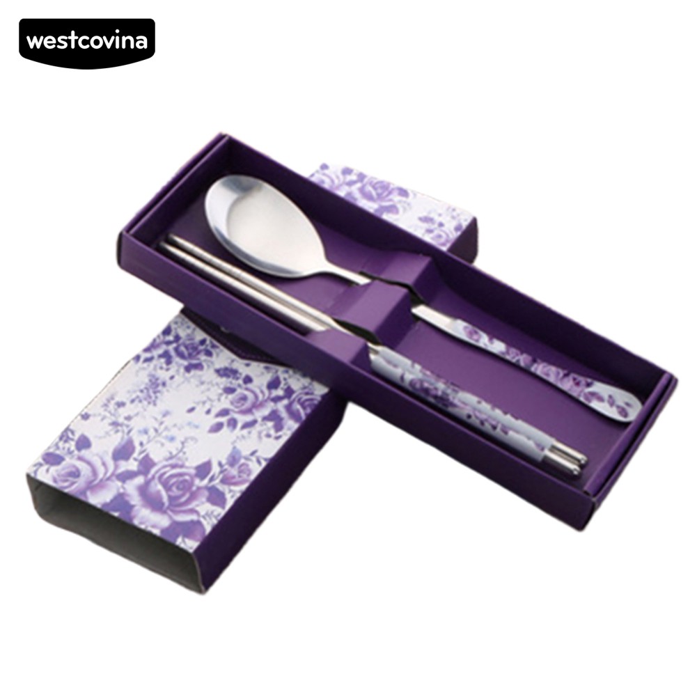 Set 2 muỗng đũa thép không gỉ cán sứ độc đáo