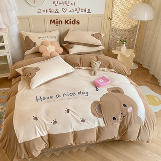 Set Chăn Ga Gối Chất Nhung Mịn Hình Gấu Dễ Thương Minkids