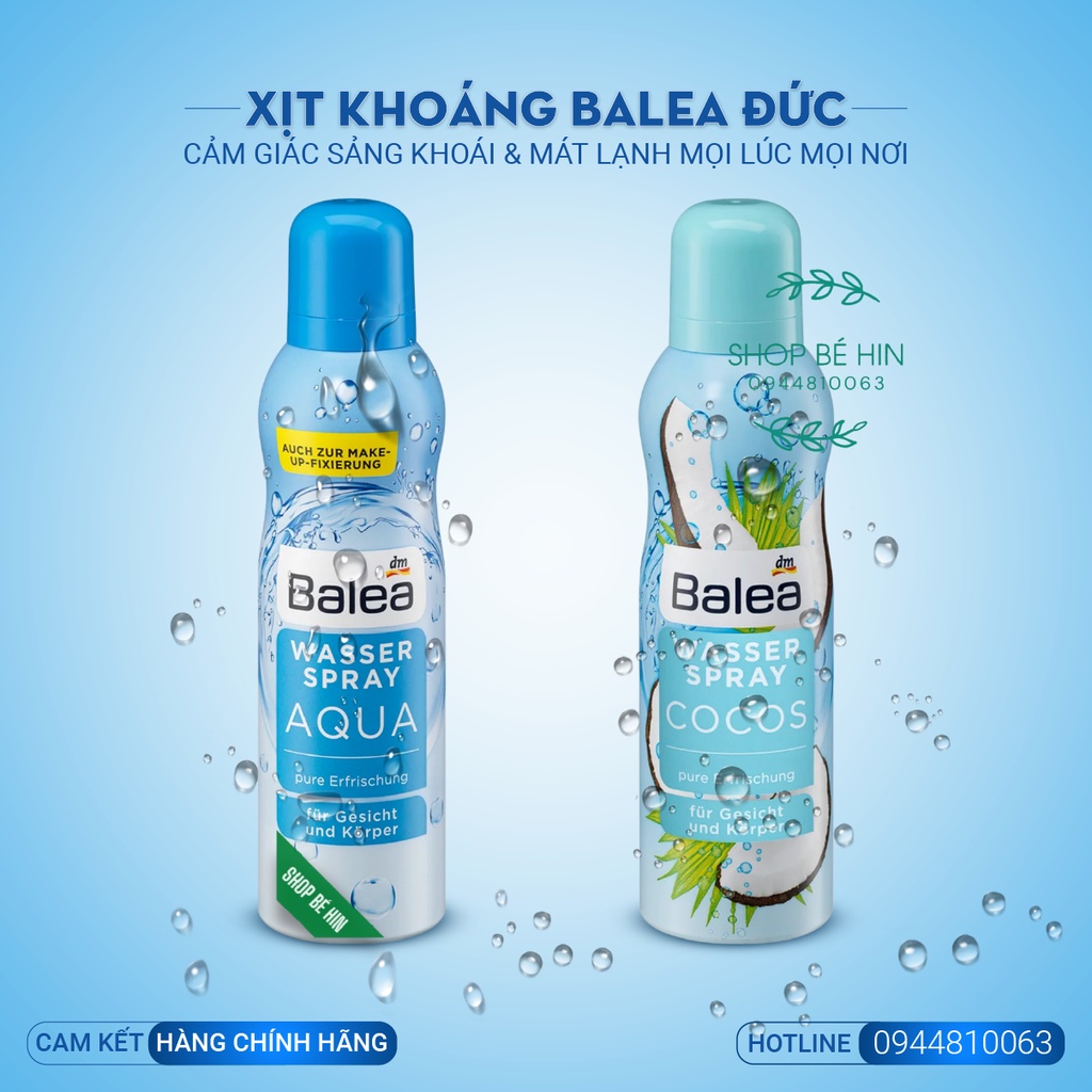 Xịt khoáng Balea Aqua và Cocos 150ml cấp ẩm mạnh mẽ, làm mát và dịu da ngay lập tức, Hàng Đức chính hãng