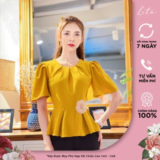 Áo sơ mi nữ Lita - Sơ mi nữ kiểu chít eo đính hoa dáng xòe sang trọng SKU: ASM02