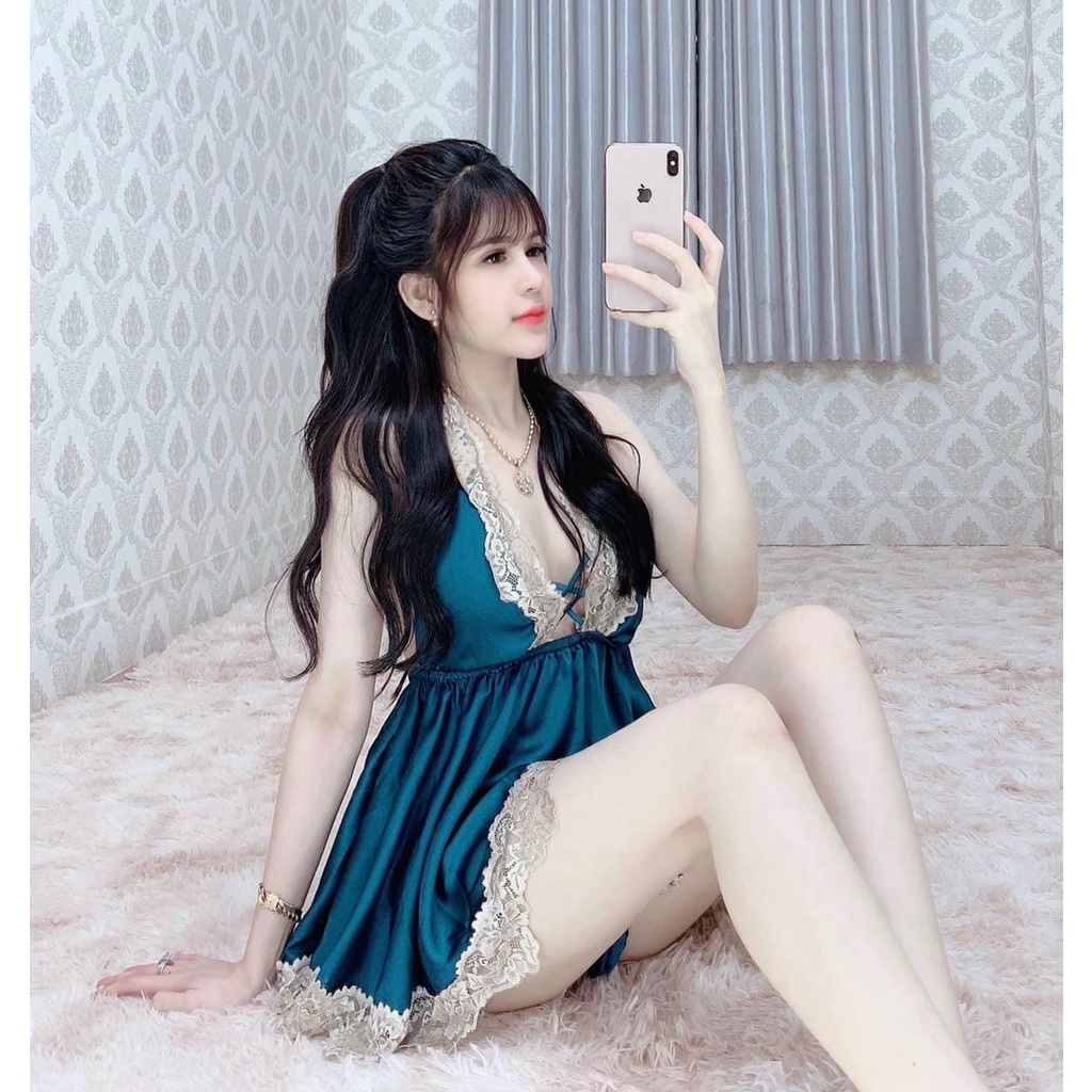Đồ ngủ sexy đan dây ngực phối ren gợi cảm lụa satin cao cấp mềm mại thoáng mát AN55 - D'Lavia | BigBuy360 - bigbuy360.vn
