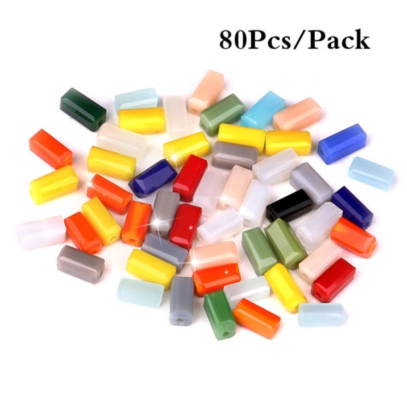Set 80 hạt pha lê màu trơn kiểu vuông sử dụng làm đồ trang sức thủ công tiện lợi 3x6mm