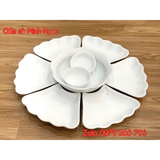 Bộ Bát Đĩa Hoa Mặt Trời Men Trắng