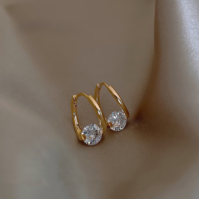 Khuyên tai kim loại đính đá zircon lấp lánh sang trọng cho nữ