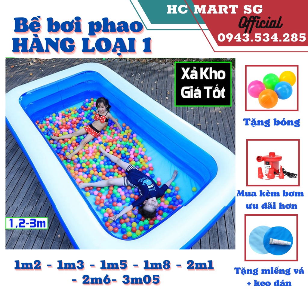 Hồ Bơi Phao Trẻ Em, Bể Bơi Phao Trong Nhà, Hình Chữ Nhật Kích Thước Từ 1m2 Đến 3m Siêu Dày Dặn, Chống Trượt - BH 1 Đổi 1