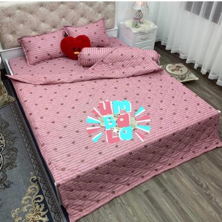 Hòa tốc -TPHCM - Bộ ra trải giường 1m6 1m8 x 2m tim hồng⚡️1 drap nệm kèm 2 vỏ gối nằm 45 x 65 cm- CAISHOPQUEN