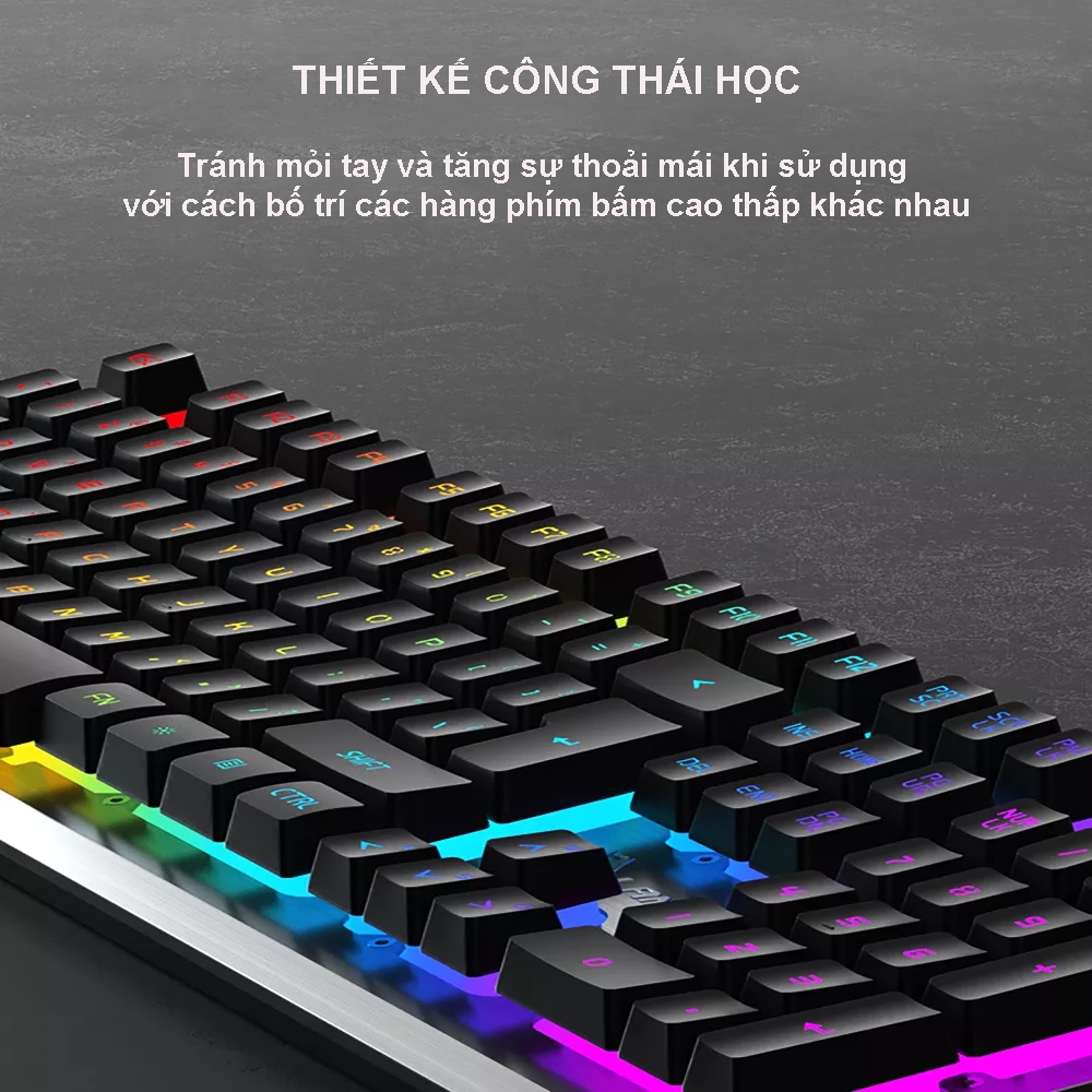 Bàn Phím Giả Cơ Gaming LangTu K002 Núm Xoay Điều Chỉnh Độ Sáng LED Âm Lượng Full Size 104 Phím