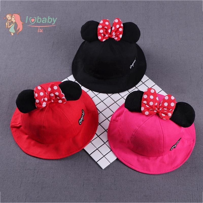 [Mã FASHIONT4FA2 giảm 10K đơn 50K] Nón vành tròn màu trơn có chữ trang trí tai chuột Minnie dễ thương cho bé