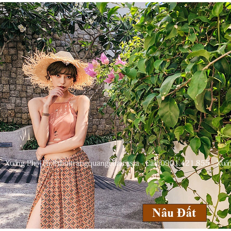 (Hàng nhập - Kèm Váy) Đồ Bơi 3 mảnh, Set Bikini 3 món gồm áo + quần + váy choàng Họa Tiết Bohemian #76133
