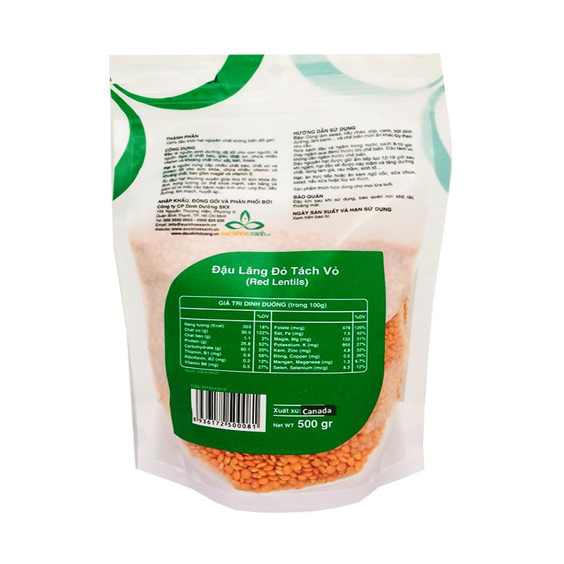Đậu lăng đỏ nguyên hạt (Lentil peas) Canada 500g [MUA 10 TẶNG 1]