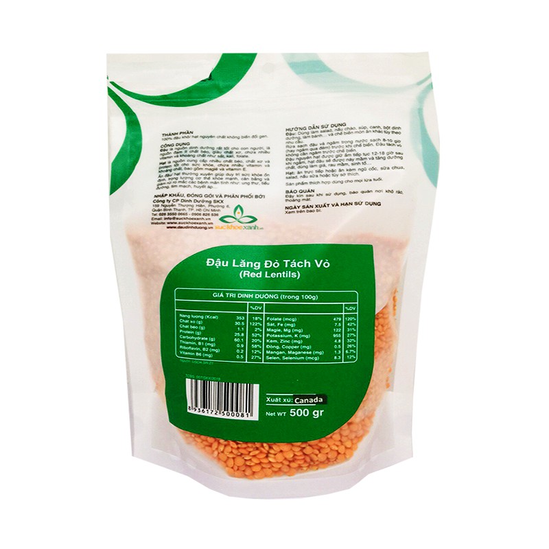 Đậu lăng đỏ tách vỏ Lentil peas Canada 500g [MUA 10 TẶNG 1]