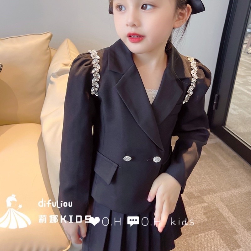 Set váy umi đen viền ren bé gái