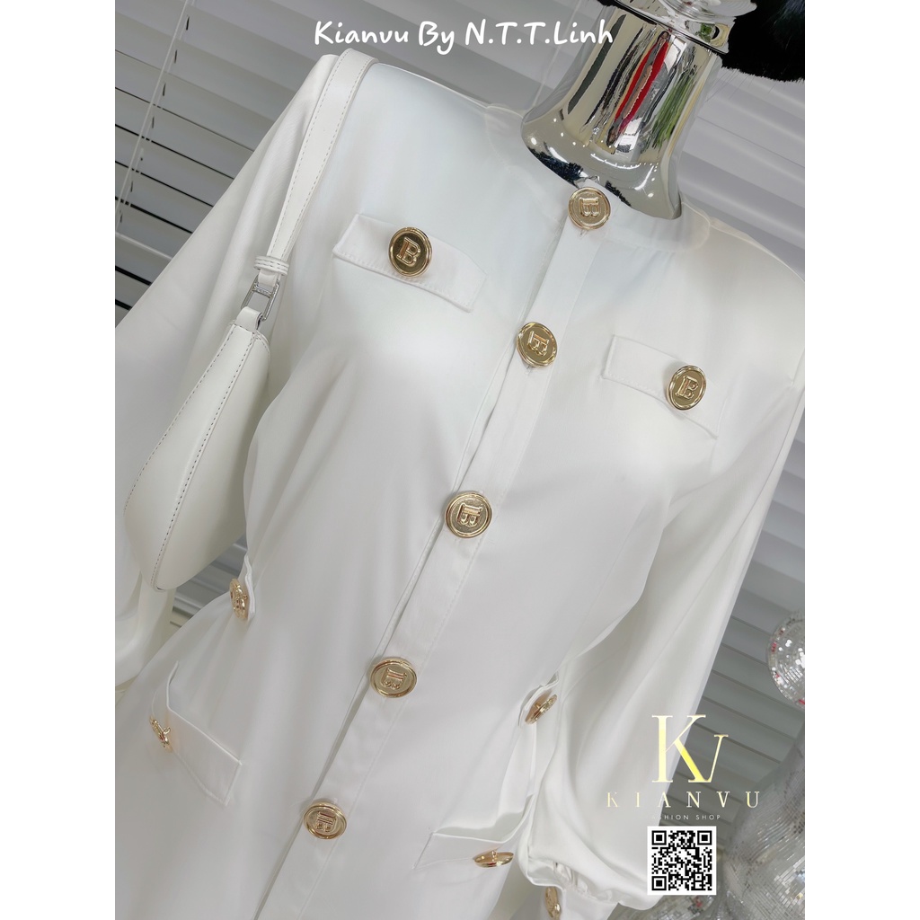 Váy lụa khuy B chun eo-Kianvu