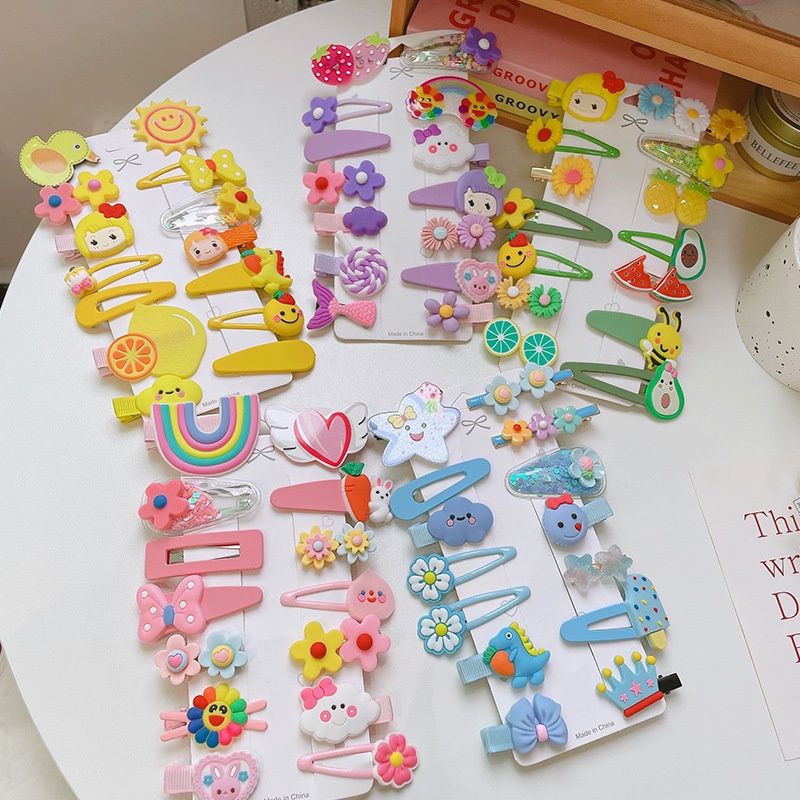 Set 14 Kẹp Tóc Hình Hoa Nhiều Màu Sắc Dễ Thương Cho Bé Gái