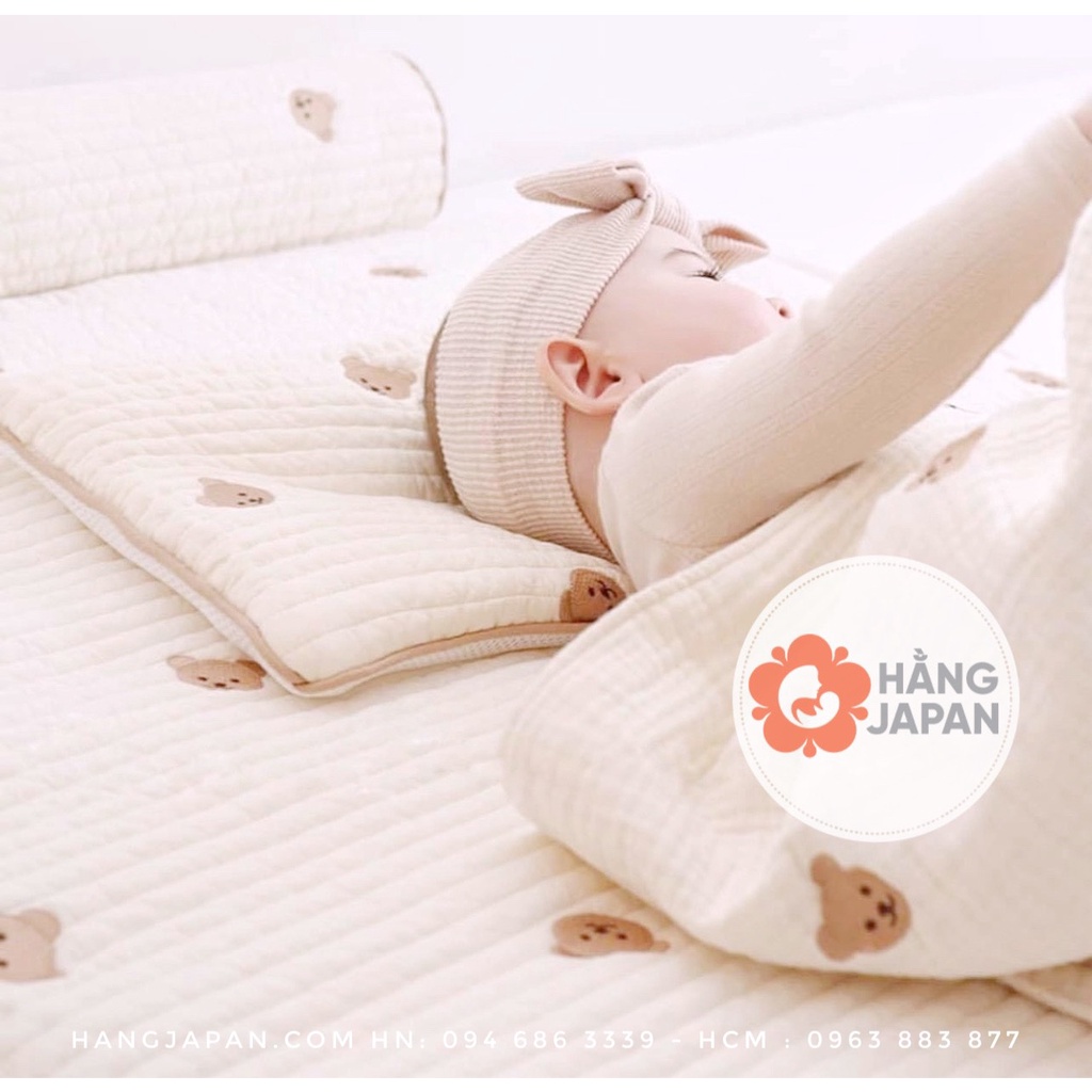 Gối đầu cotton ORGANIC  thêu hình gấu, thỏ cho bé kích thước  40x25cm