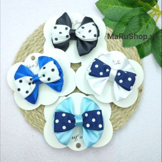 Kẹp tóc NƠ họa tiết CHẤM BI, ẢNH THẬT, HANDMADE, cute, VẢI SATIN