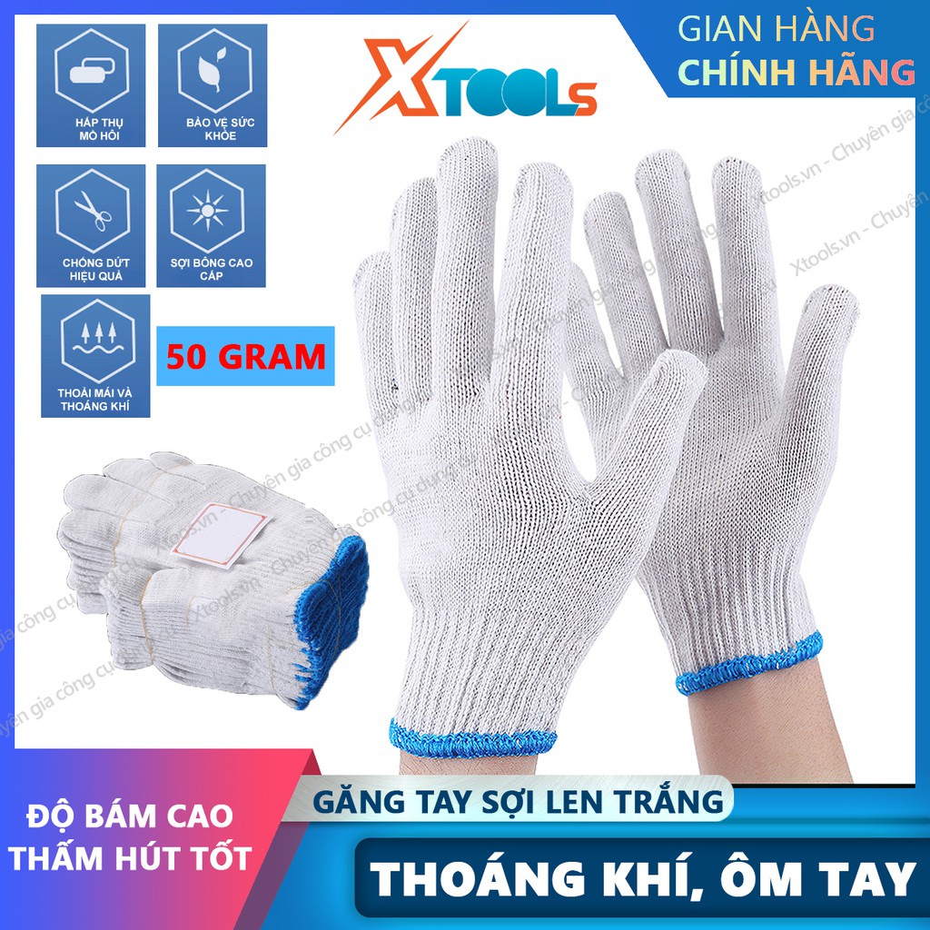 10 đôi găng tay bảo hộ lao động sợi len 50g bao tay bảo hộ làm việc, ôm sát tay, chống trượt, thao tác linh hoạt