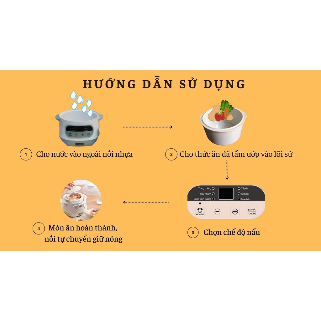 Nồi Nấu Cháo Cho Bé, Nồi Chưng Yến Cách Thủy Bennix 1L