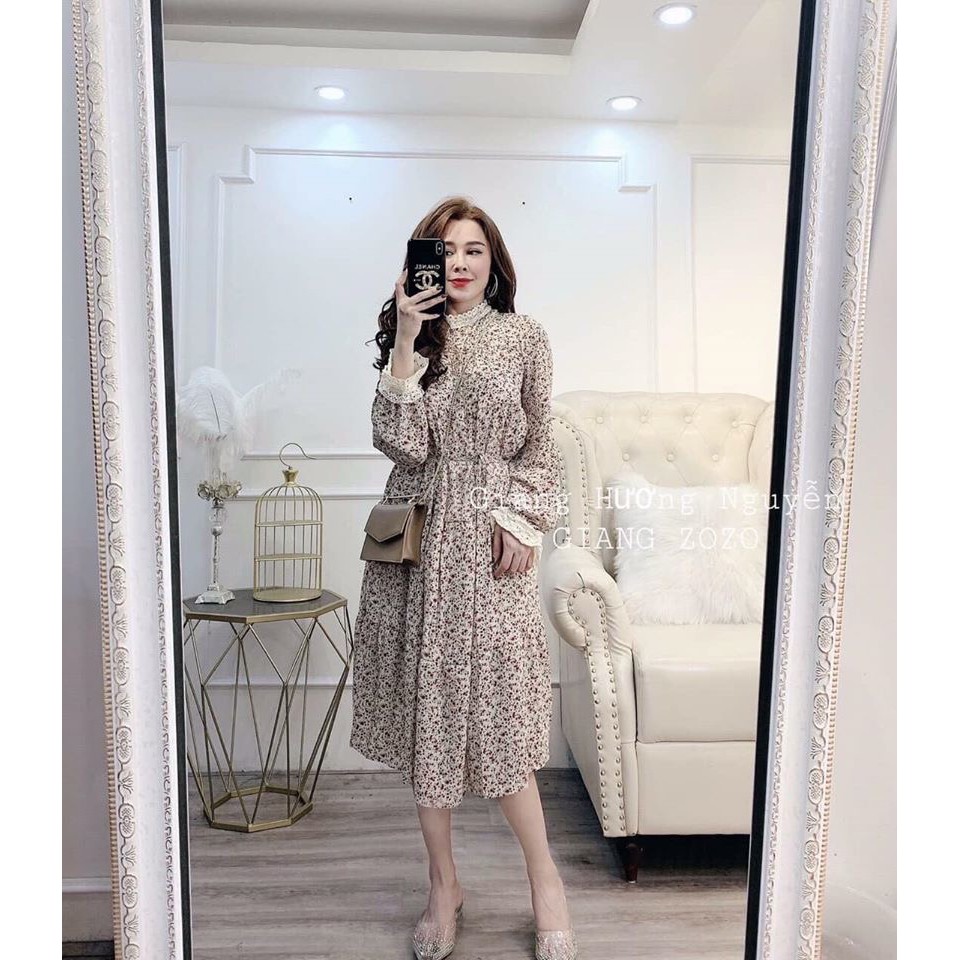 Váy hoa cổ viền ren kèm dây buộc eo | BigBuy360 - bigbuy360.vn