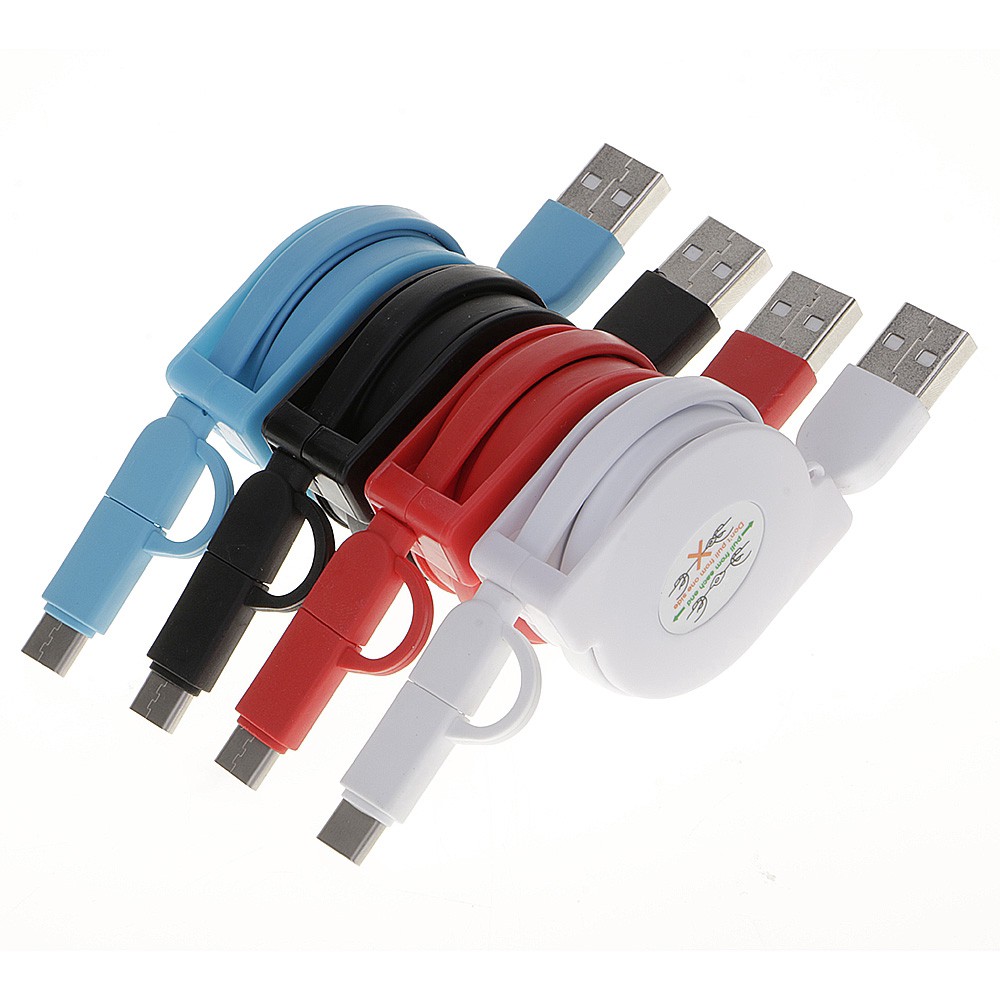 1M Retractable Fast charging Cable - 3 in 1 Android Type C &amp; Micro USB &amp;For iphone Lightning Date Cable