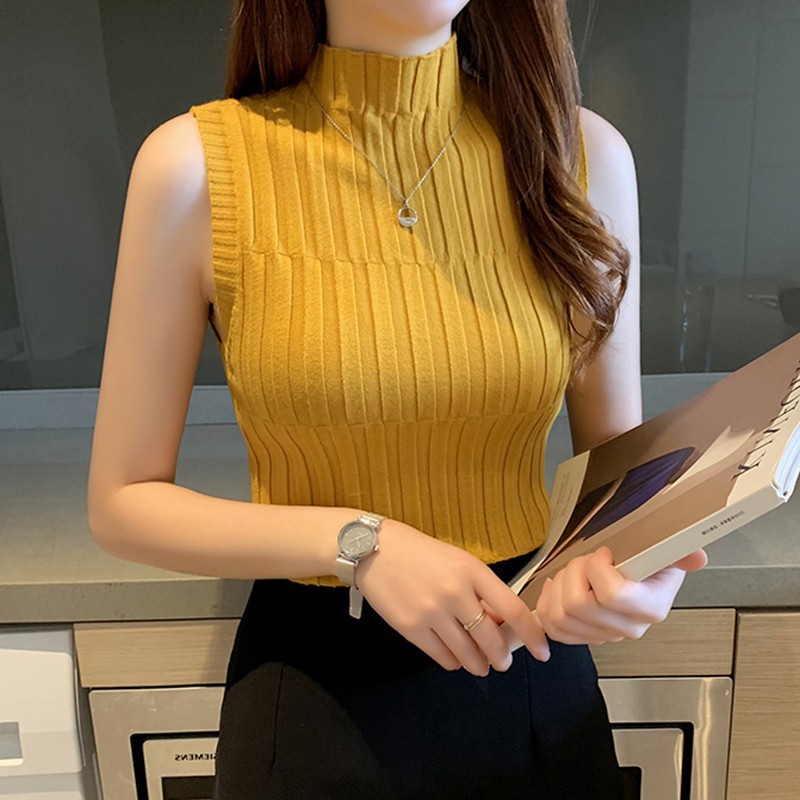 Áo thun dệt kim cổ cao vừa ôm dáng thời trang dành cho nữ