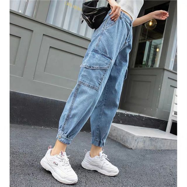 Quần baggy jeans túi hộp ống bo túm jogger cạp cao form ulzzang kèm ảnh thật