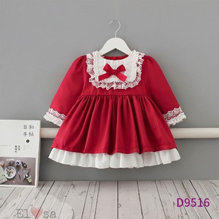 Váy bé gái - váy đỏ cổ ren tiểu thư - vbg-đũi-ren-cổ