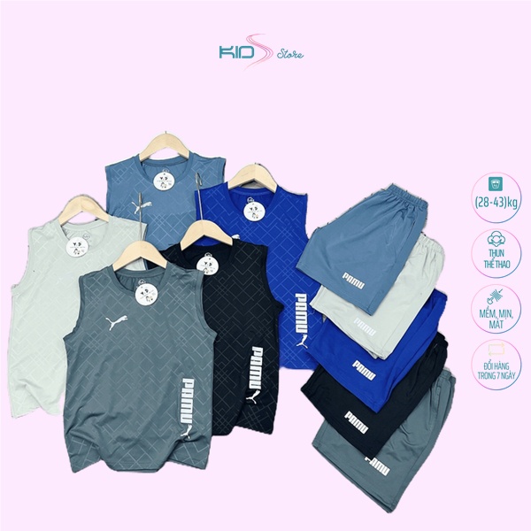 28- 43 kg] Bộ quần áo ba lỗ xuân hè thể thao dành cho bé trai, chất cotton cao cấp mịn đẹp, không xù, thoáng mát