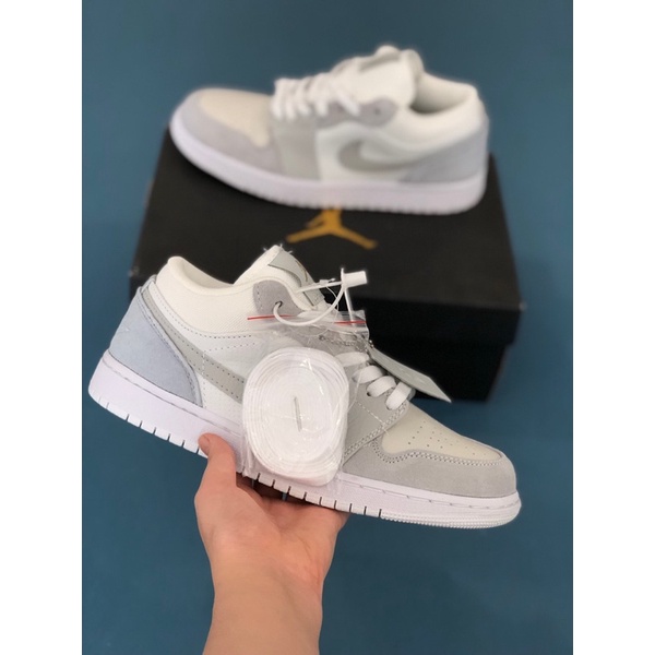 Giày JD paris màu trắng xám, giày JD1 low pari thấp mới full phụ kiện hàng cao cấp, full size 36-43 | BigBuy360 - bigbuy360.vn