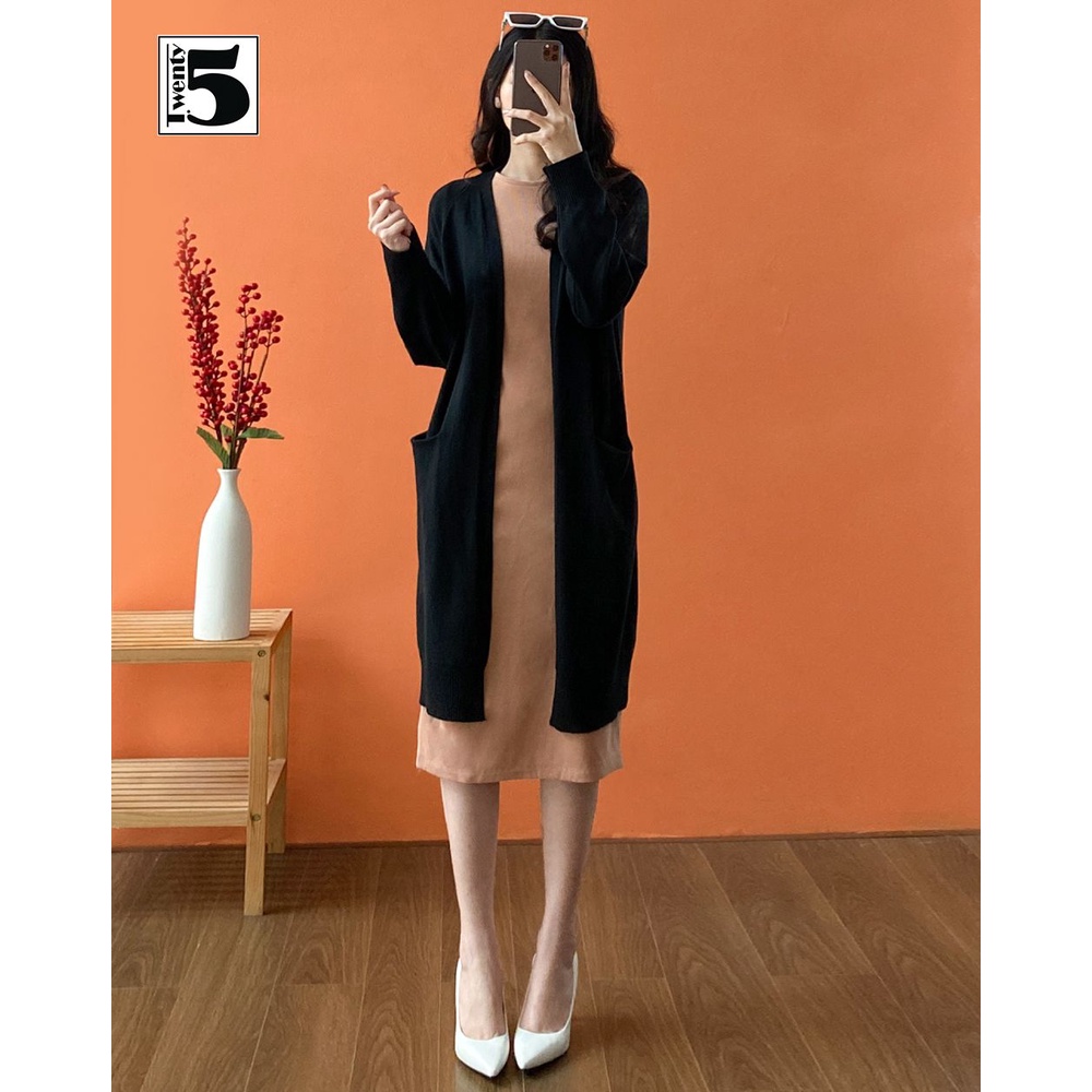 Áo len cardigan nữ dáng dài túi ốp không cúc Twentyfive 4002