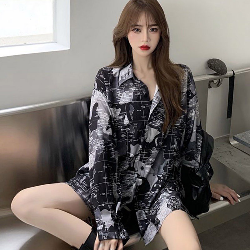 Áo sơ mi dài tay họa tiết retro thời trang Hàn Quốc | BigBuy360 - bigbuy360.vn