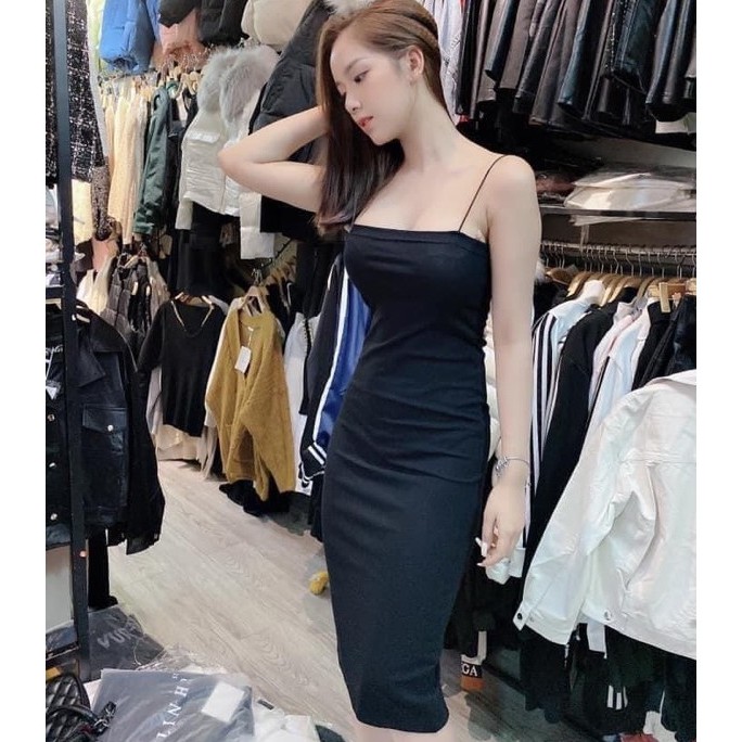 Váy Hai Dây Bún Body Dự Tiệc Siêu Xinh, Đầm Nữ 2S Dáng Ôm Body Chất Cotton Zip Đẹp