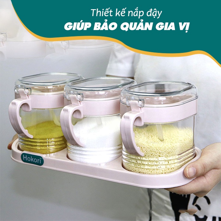 Bộ 3 lọ đựng gia vị Hokori kèm thìa tiện lợi nhựa Việt Nhật (MS: 2936), Hũ đựng gia vị có nắp đậy - Cocochang shop