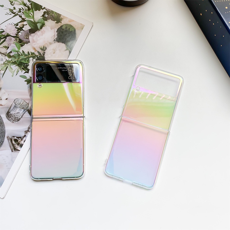 Ốp Điện Thoại PC Cứng Trong Suốt Ánh Laser Cầu Vồng Cho Samsung Galaxy Z Flip3 Z Flip4 5 Z Flip 5 4 3
