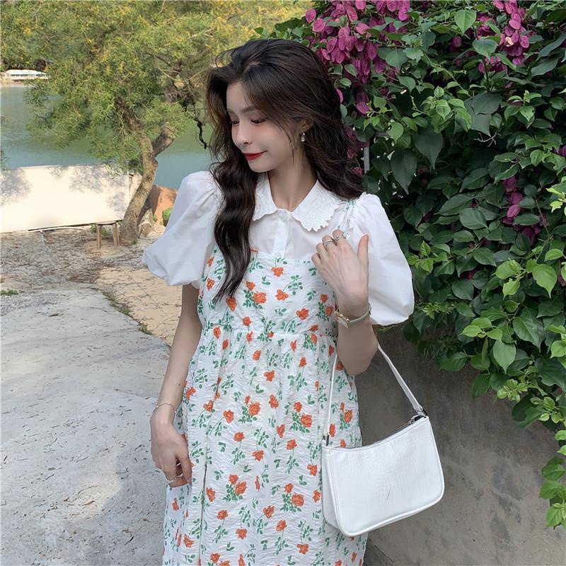 Đầm hai dây in hoa thời trang mùa hè dành cho nữ sinh