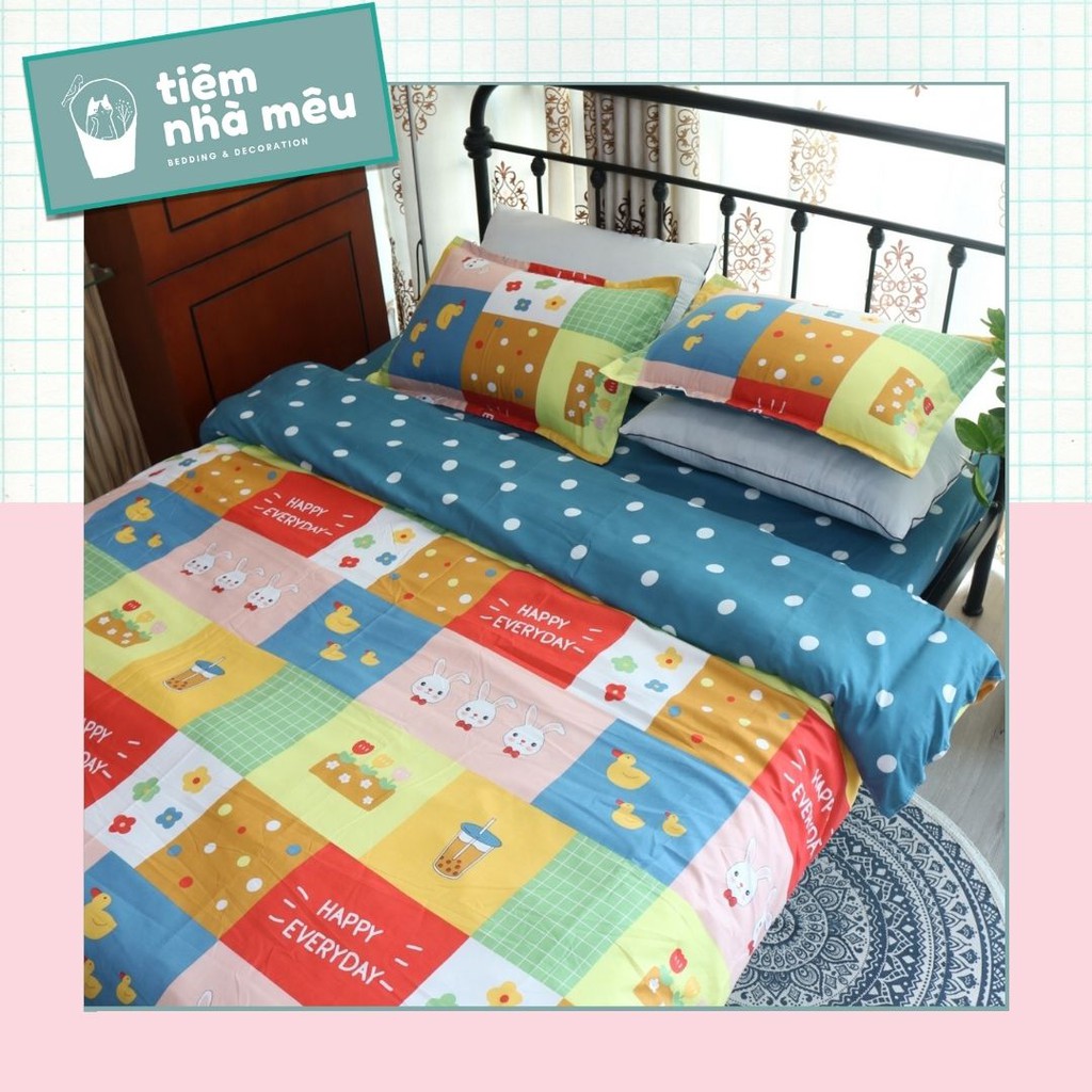 ( ẢNH THẬT )Bộ Chăn Ga Gối Cotton 3D✨m6/m8/2m-Tiệm Nhà Mêu✨Set 4 Món 2 Vỏ gối ,drap , vỏ chăn Cotton 80% Trà Sữa Đẹp