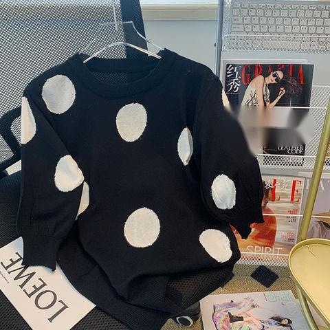 Áo Sweater Tay Ngắn Dáng Rộng Họa Tiết Chấm Bi Thiết Kế Mới Thời Trang Mùa Hè Dành Cho Nữ